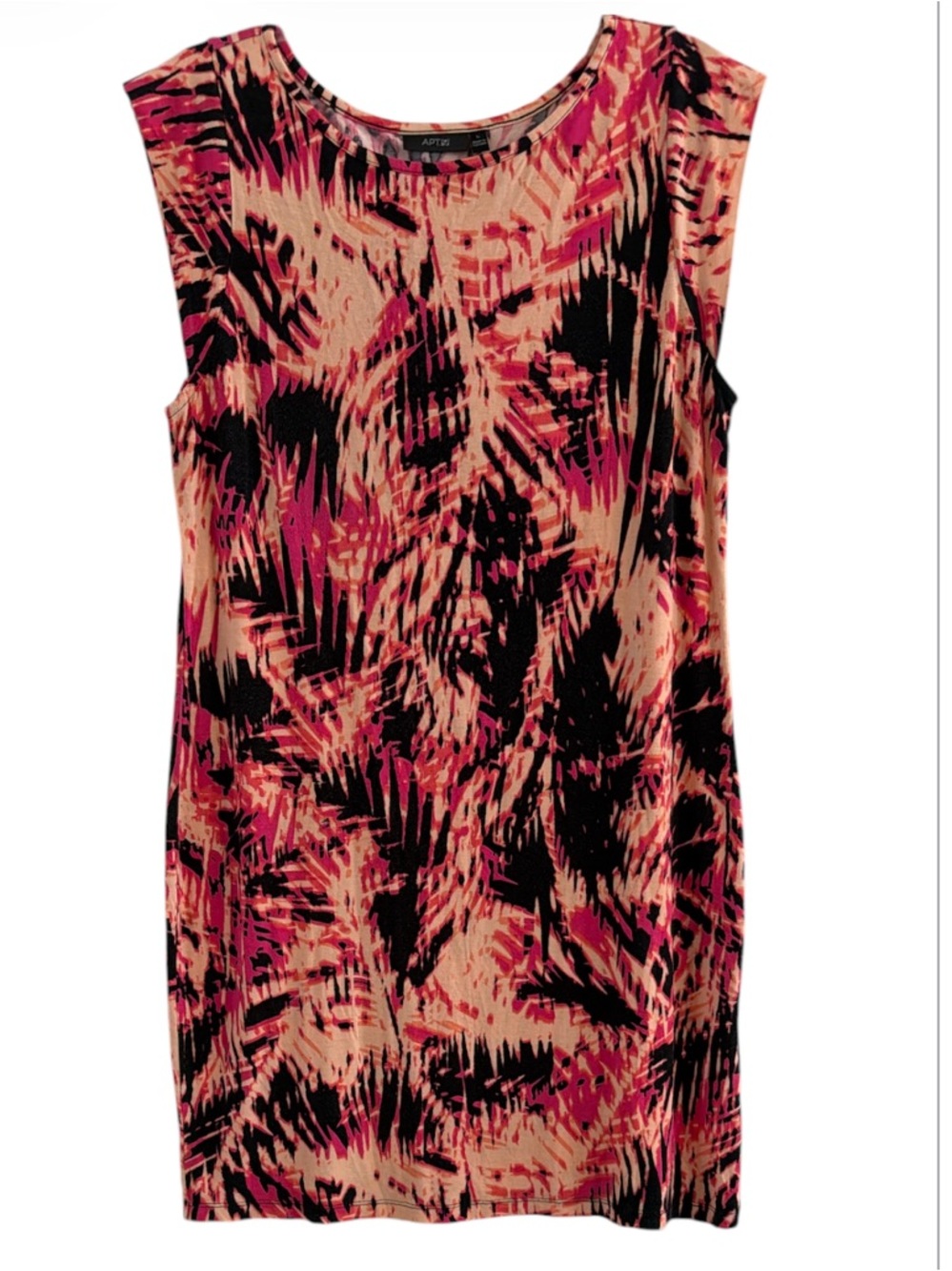 Apt. 9 Pink Black Abstract Palm Print Sleeveless Dress Size L